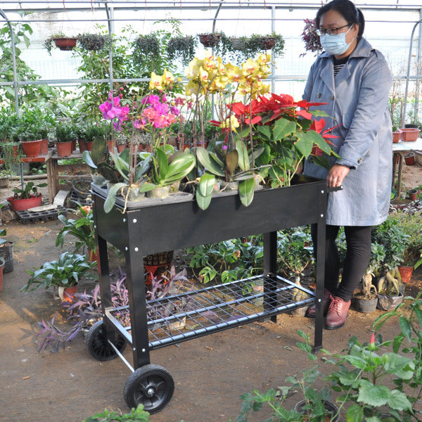 Mobile Metal Raised Garden Bed Cart With Legs, Elevated Tall Planter Box With Wheels For Outdoor Indoors House Patio Vegetables Tomato DIY Herb Grow -Black