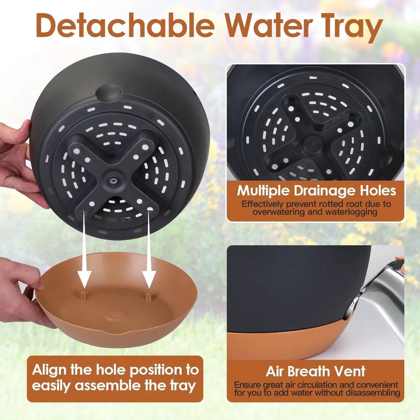 4Pcs 9.64In Diameter Hanging Planter With Drainage Holes Removable Self-Watering Tray Plastic Hanging Flower Plant Pots For Indoor Outdoor Herb Ivy Fern