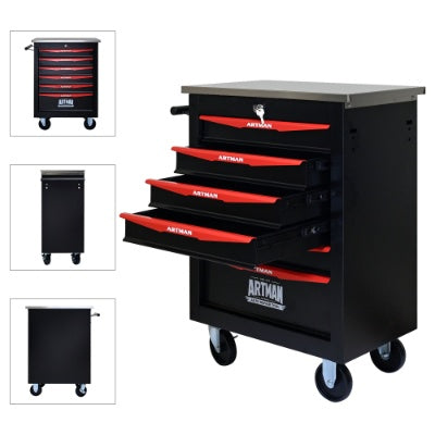 6 Drawers Multifunctional Tool Cart With Wheels,Metal Rolling Tool Cart Storage For Garage Workshop Warehouse Repair Shop--With Stainless Steel Roof- BLACK RED