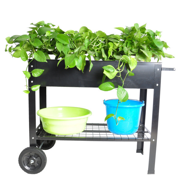 Mobile Metal Raised Garden Bed Cart With Legs, Elevated Tall Planter Box With Wheels For Outdoor Indoors House Patio Vegetables Tomato DIY Herb Grow -Black