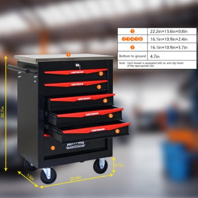 6 Drawers Multifunctional Tool Cart With Wheels,Metal Rolling Tool Cart Storage For Garage Workshop Warehouse Repair Shop--With Stainless Steel Roof- BLACK RED