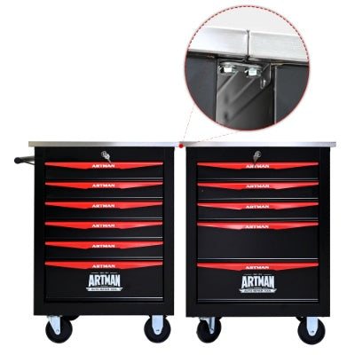 6 Drawers Multifunctional Tool Cart With Wheels,Metal Rolling Tool Cart Storage For Garage Workshop Warehouse Repair Shop--With Stainless Steel Roof- BLACK RED