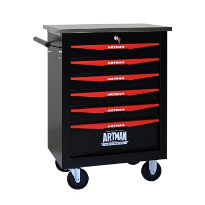 6 Drawers Multifunctional Tool Cart With Wheels,Metal Rolling Tool Cart Storage For Garage Workshop Warehouse Repair Shop--With Stainless Steel Roof- BLACK RED