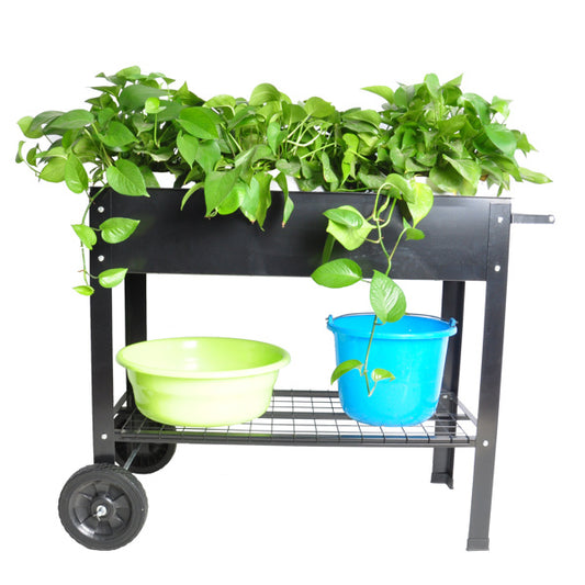 Mobile Metal Raised Garden Bed Cart With Legs, Elevated Tall Planter Box With Wheels For Outdoor Indoors House Patio  Vegetables Tomato DIY Herb Grow -Black