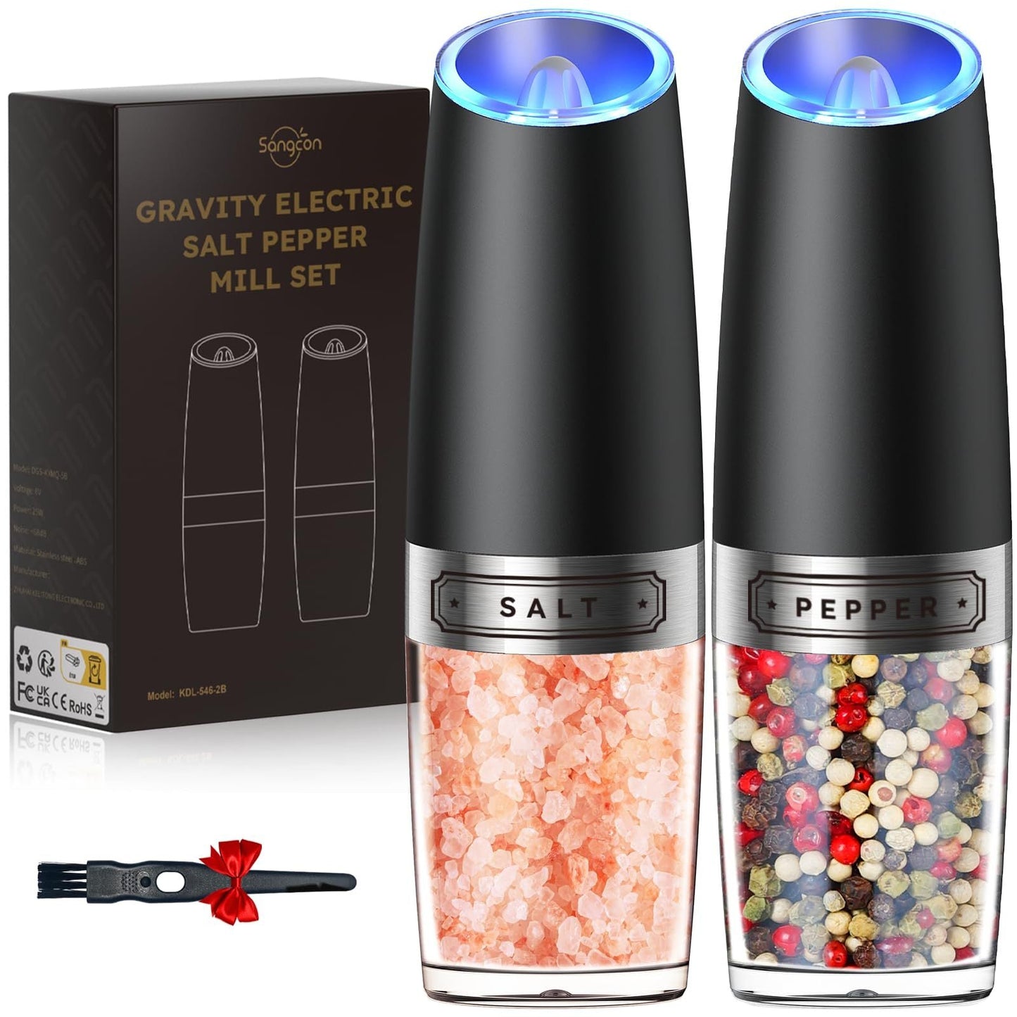 Gravity Electric Salt And Pepper Grinder Set Automatic Shakers Mill Grinder With LED Light, Battery Powered Adjustable Coarseness One Hand Operation, Upgraded Larger Capacity - SuperSupply