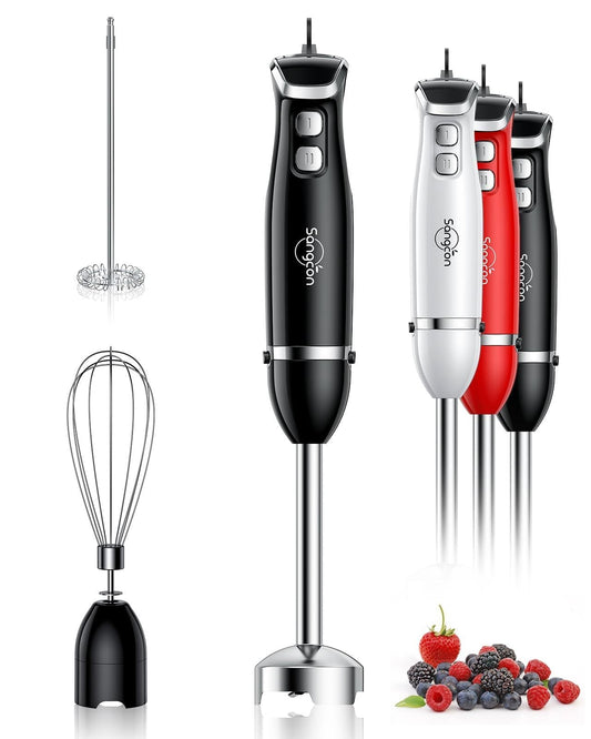 Immersion Blender Handheld, 3 - in - 1 Hand Blender Electric, 400W Handheld Blender, Stainless Steel Blade Stick Blender With Whisk, Milk Frother Attachments - Black - SuperSupply