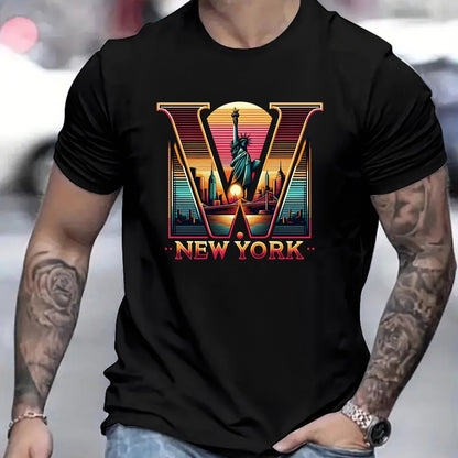 New York Graphic Men's Short Sleeved T-shirt, Comfortable Elastic Fashionable Summer T-shirt, Casual Daily Style Fashionable Clothing, As A Gift - SuperSupply