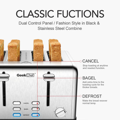 Prohibit Shelves In The Amazon. Toaster 4 Slice, Geek Chef Stainless Steel Extra - Wide Slot Toaster With Dual Control Panels Of Bagel,Defrost,Cancel Function,Ban Amazon - SuperSupply