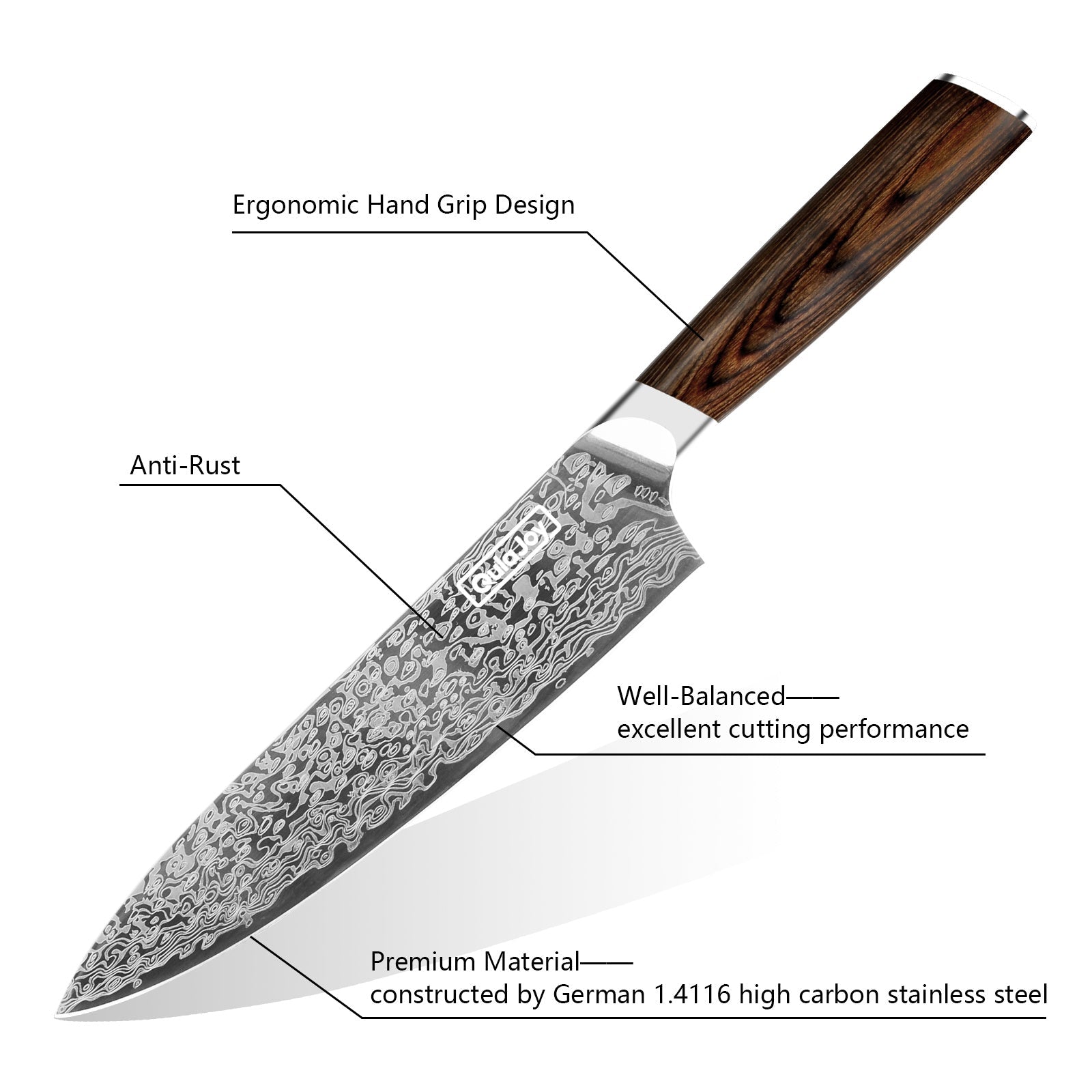 Qulajoy Japanese Chef Knife Kitchen Knife High Carbon German Steel Cooking Knives Damascus Pattern Japanese Knife With Ergonomic Handle For Home Kitchen Outdoor - SuperSupply