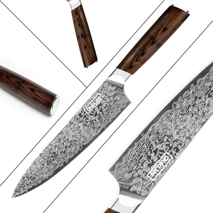 Qulajoy Japanese Chef Knife Kitchen Knife High Carbon German Steel Cooking Knives Damascus Pattern Japanese Knife With Ergonomic Handle For Home Kitchen Outdoor - SuperSupply