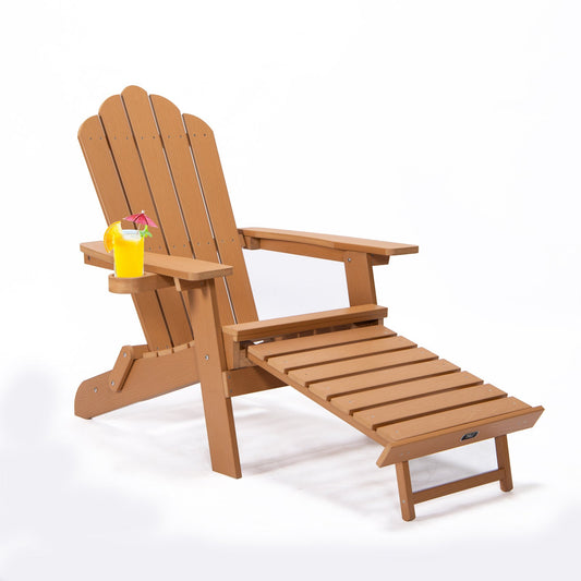 TALE Folding Adirondack Chair With Pullout Ottoman With Cup Holder, Oaversized, Poly Lumber, For Patio Deck Garden, Backyard Furniture, Easy To Install,.Banned From Selling On Amazon - SuperSupply