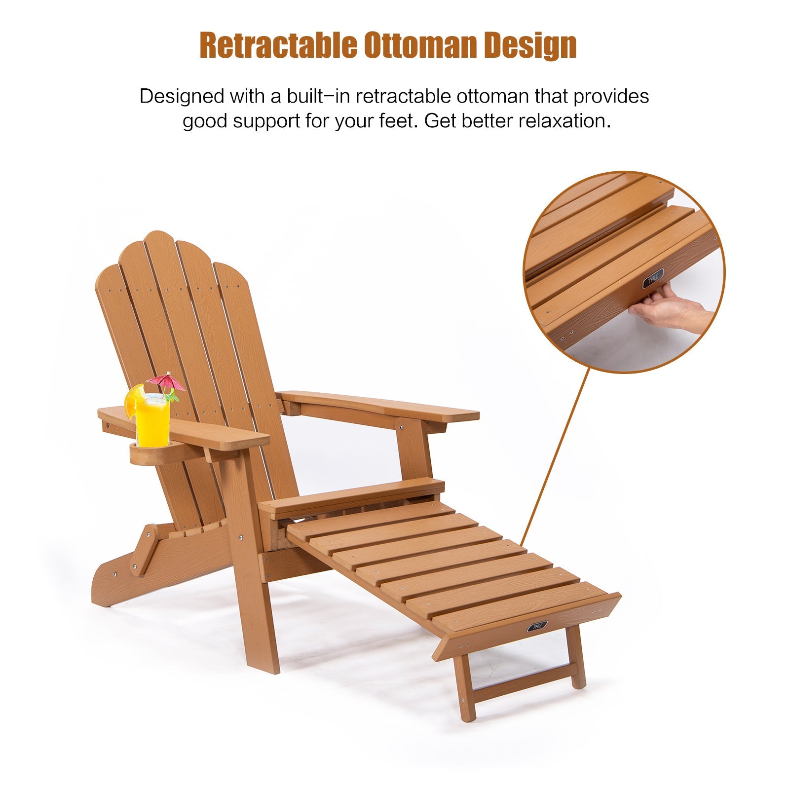 TALE Folding Adirondack Chair With Pullout Ottoman With Cup Holder, Oaversized, Poly Lumber, For Patio Deck Garden, Backyard Furniture, Easy To Install,.Banned From Selling On Amazon - SuperSupply